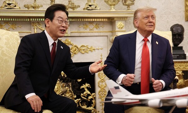 이재명 대통령과 도널드 트럼프 미국 대통령이 지난 8월 25일 백악관에서 첫 정상회담을 진행하고 있다./연합뉴스 