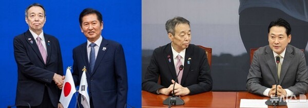 정청래 더불어민주당 대표와 장동혁 국민의힘 대표가 15일 오전과 오후 각각 국회에서 미즈시마 고이치 주한일본대사를 만났다./연합뉴스 뉴시스 